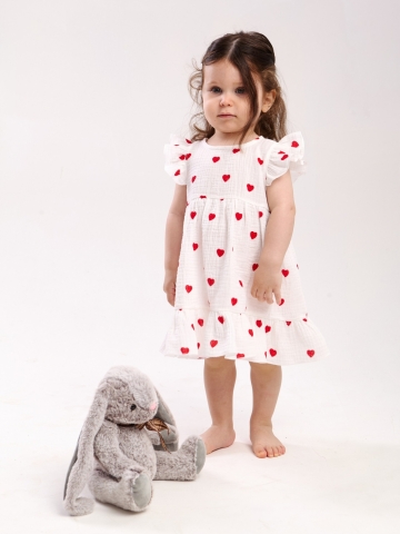 342-КС. Платье детское из муслина, хлопок 100%, красное сердце, р. 74,80,86,92