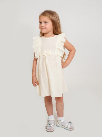 322-СЛ. Платье из муслина детское, хлопок 100% сливочный, р. 98,104,110,116
